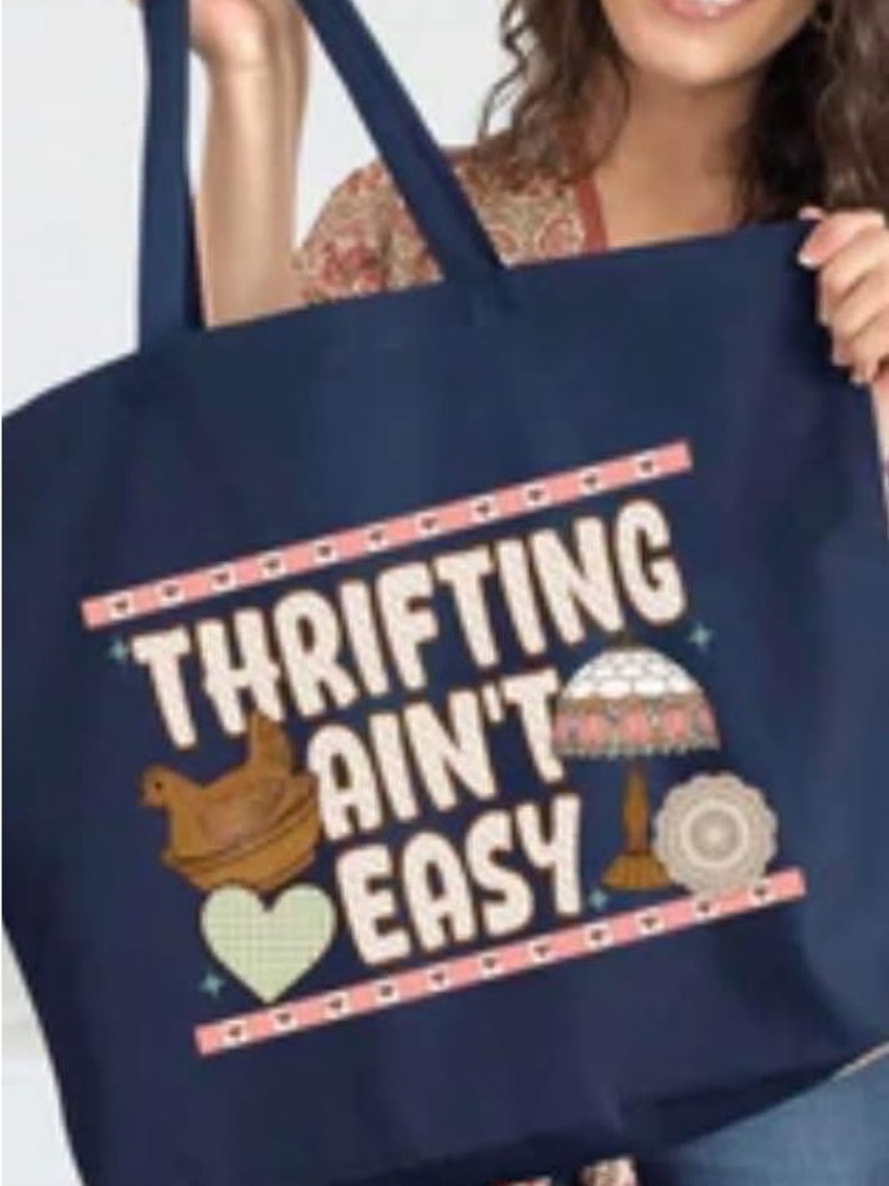 Thrifting Ain't Easy Navy Graphic Tote Bag
